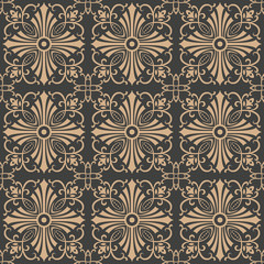 Vector damask seamless retro pattern background spiral curve cross frame vine flower