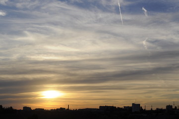 Magical view of gorgeous sunset over cityscape
