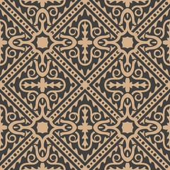 Vector damask seamless retro pattern background check spiral curve wave cross frame line kaleidoscope