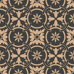 Fototapeta premium Vector damask seamless retro pattern background round curve cross frame chain leaf flower