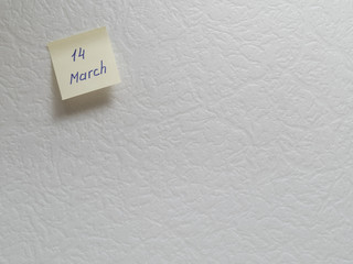 March 14, calendar date sticky note