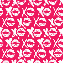 XOXO brush lettering signs seamless pattern, Grunge calligraphic hugs and kisses Phrase, Internet slang abbreviation XOXO symbols, vector illustration isolated on white background