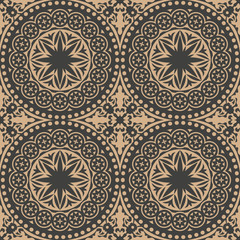 Vector damask seamless retro pattern background round curve cross botanic flower kaleidoscope