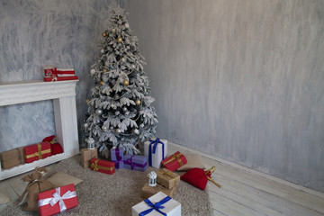 Christmas background Christmas tree with gifts for the new year