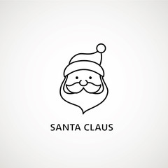 santa claus face beard moustache happy xmas christmas new year outline thin line vector icon black on white background.
