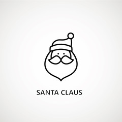 santa claus face beard moustache happy xmas christmas new year outline thin line vector icon black on white background.