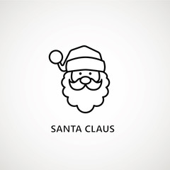 santa claus face beard moustache happy xmas christmas new year outline thin line vector icon black on white background.