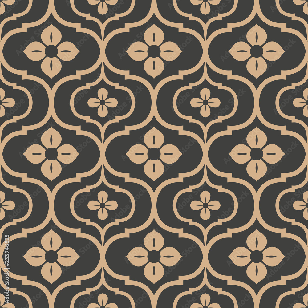 Wall mural vector damask seamless retro pattern background curve cross frame line flower