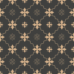 Vector damask seamless retro pattern background wave curve cross frame line flower