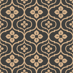 Vector damask seamless retro pattern background curve cross frame line flower