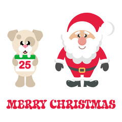 winter christmas dog with christmas calendar and santa claus and christmas text