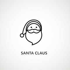 santa claus face beard moustache happy xmas christmas new year outline thin line vector icon black on white background.