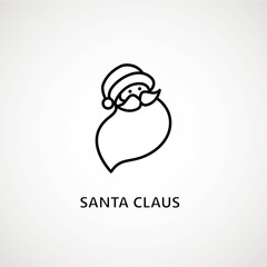 santa claus face beard moustache happy xmas christmas new year outline thin line vector icon black on white background.