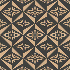 Vector damask seamless retro pattern background triangle geometry cross frame flower