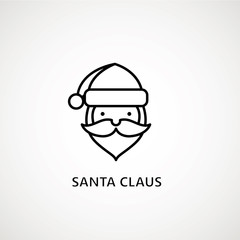 santa claus face beard moustache happy xmas christmas new year outline thin line vector icon black on white background.