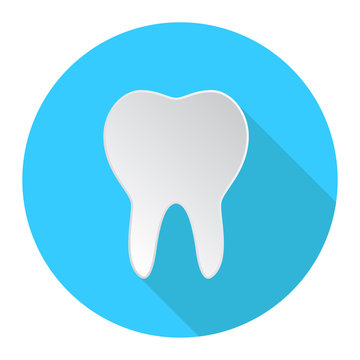 teeth icon, dentist flat vector symbol, a healthy tooth  isolated on blue background