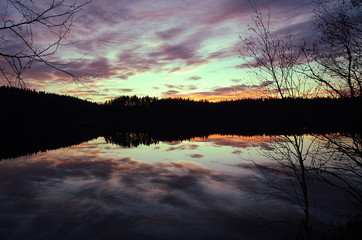 Sunset over a lake in Dalarna