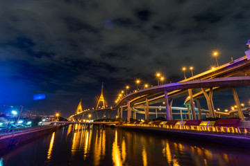 The Grand King Bhumibol Bridge at night, Bangkok Thailand