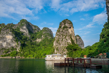 Fototapeta na wymiar Panoramic view of Ha Long Bay. Located in the north of Vietnam, Ha Long Bay is one of the world's most famous nature heritages
