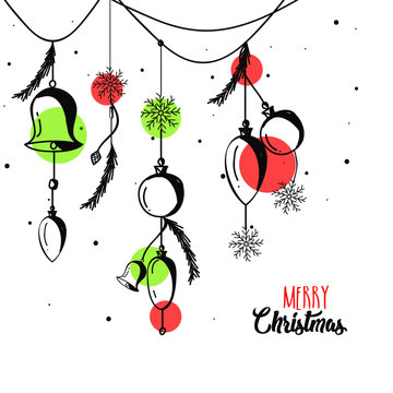 Merry Christmas. Hand Drawn Ornaments For Christmas Celebration And Decorations.