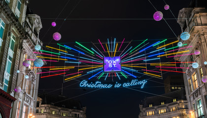 Christmas lights on Oxford Street, London, UK.
