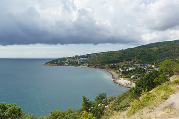 Fototapeta premium View from the observation deck to the village of Katsiveli in the Crimea on a summer day
