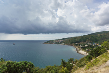 View from the observation deck on the Black sea and the village of Katsiveli in the Crimea on a summer day