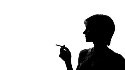 Young female holding cigarette, unhealthy addiction, dangerous habit, cancer