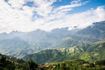 Fototapeta na wymiar Aerial view of Sapa, Vietnam. Sapa is one of the must-visit locations in the north of Vietnam with its cool weather and the beutiful scenes