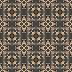 Vector damask seamless retro pattern background curve cross botanic garden nature flower leaf frame