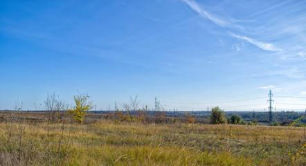 Landscape with field and blue sky