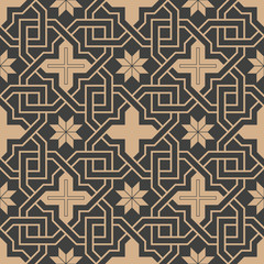 Vector damask seamless retro pattern background polygon star cross frame chain flower