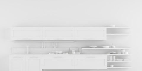 White Kitchen Interior Monochrome Background 3d Rendering 3d Illustration