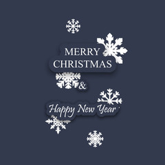 Merry Christmas and Happy New Year card with snowflake decoration