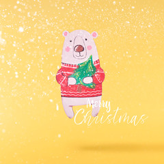 Christmas concept.  Creative Christmas conception made by falling in air christmas ice bear toy