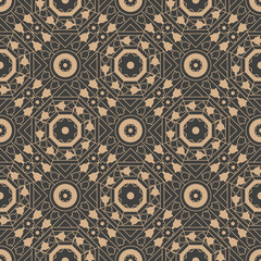 Vector damask seamless retro pattern background polygon geometry cross frame chain leaf flower