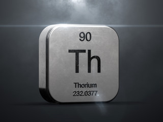 Thorium element from the periodic table. Metallic futuristic icon 3D rendered with nice lens flare © concept w