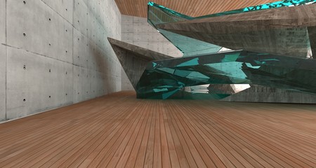 Abstract  concrete and wood interior  with window. 3D illustration and rendering.