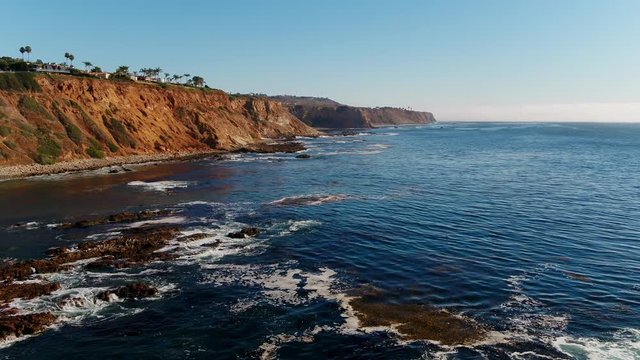 Aerial Video flying over tide pools on the Palos Verdes, California Coast.
