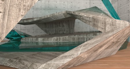 Abstract  concrete and wood interior  with window. 3D illustration and rendering.