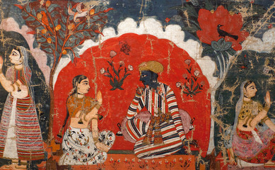 Ancient famous Nepalese painting in Royal palace in Patan, Nepal © Zzvet