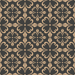 Vector damask seamless retro pattern background curve cross botanic garden flower