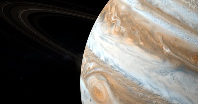 Jupiter planet in rotation with her rings in the outer space