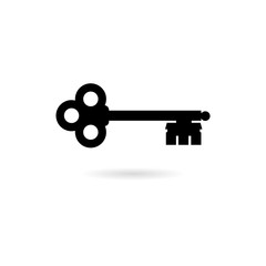Black Old key silhouette icon or logo