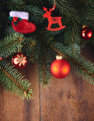 Christmas background with fir tree and decoration