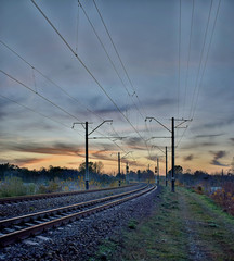 Fototapeta na wymiar railway in sunset