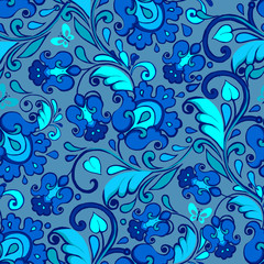 Fototapeta na wymiar Folk floral seamless pattern indigo