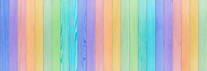 Rainbow Colored Wood Banner , Wood Texture Background Top View