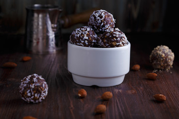 healthy energy balls with nuts, dates, honey and sesame