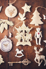 Christmas background. Set with a lot of different white baubles